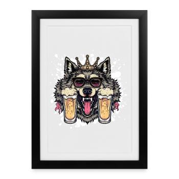 Wolf Beer Drôle - Affiche encadrée (27 × 37 cm) - noir - Devant