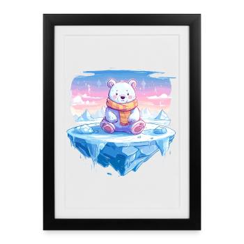 Polarlicht-Bär auf Eis - Gerahmtes Poster (27 × 37 cm) - Schwarz - Vorne