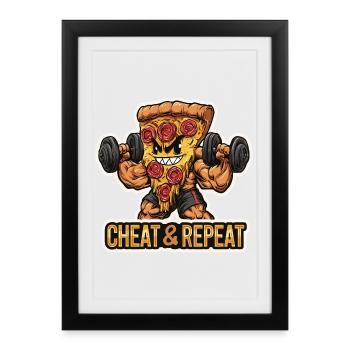 Funny Pizza Fitness Gym Men Bodybuilding - Framed poster (27 × 37 cm) - black - Front