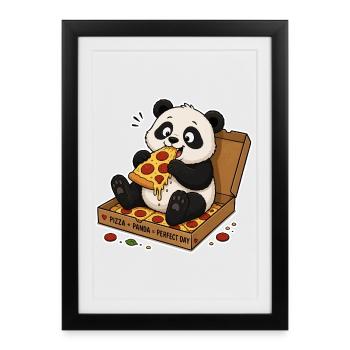 Kawaii Panda Pizza Parade - Affiche encadrée (27 × 37 cm) - noir - Devant