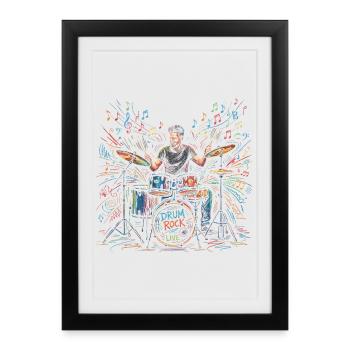 Männlicher Schlagzeuger spielt Trommel Print - Gerahmtes Poster (27 × 37 cm) - Schwarz - Vorne