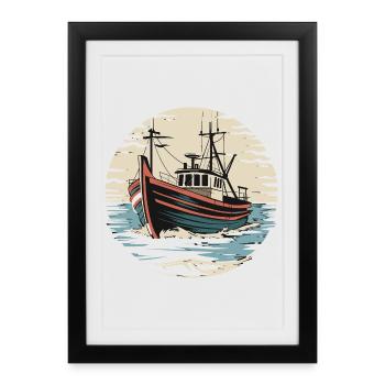 Fishing Boat On The High Seas Vintage Sailor Maritime - Framed poster (27 × 37 cm) - black - Front