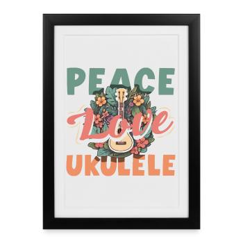 Peace Love Ukulélé Hippie Hawaii Music Music - Affiche encadrée (27 × 37 cm) - noir - Devant