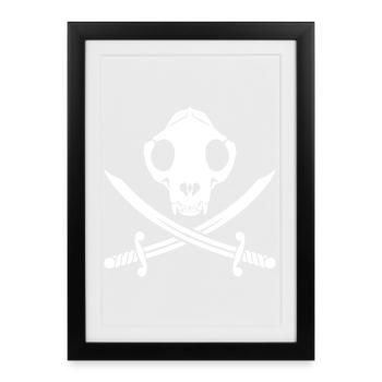 Drôles sabres de crâne de pirate noir, blanc, joyeux chaton - Affiche encadrée (27 × 37 cm) - noir - Devant