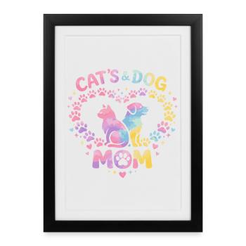 Maman Chat et Chien Animaux Cadeau Humour - Affiche encadrée (27 × 37 cm) - noir - Devant