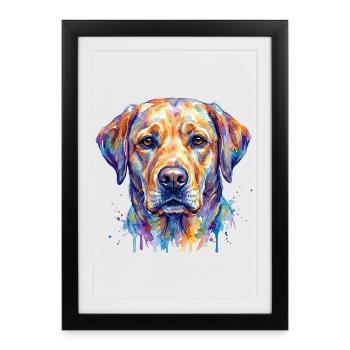 Portrait coloré de chien aquarelle - Affiche encadrée (27 × 37 cm) - noir - Devant