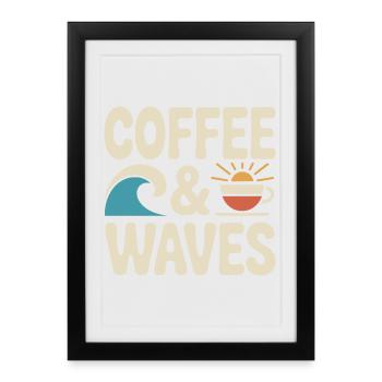 Coffee Waves Surfing Coffee & Waves Surfer Beach - Framed poster (27 × 37 cm) - black - Front
