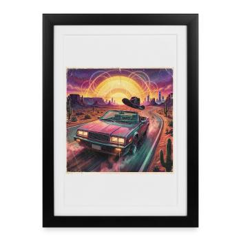 Retro Synthwave Desert Ride - Affiche encadrée (27 × 37 cm) - noir - Devant