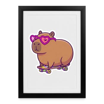 Cool Capybara Skateboard with Heart Sunglasses - Framed poster (27 × 37 cm) - black - Front