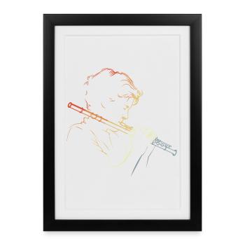 Esquisse rétro de Flute Boy - Affiche encadrée (27 × 37 cm) - noir - Devant