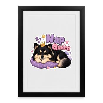Reine de la sieste Lapphund finlandaise - Affiche encadrée (27 × 37 cm) - noir - Devant