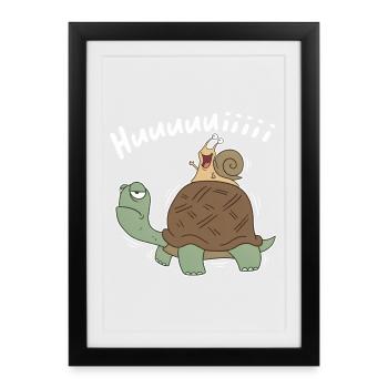 Hui – Snail Rides Turtle Cartoon - Framed poster (27 × 37 cm) - black - Front