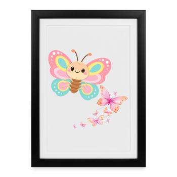 Pastel Butterfly Motif - Framed poster (27 × 37 cm) - black - Front