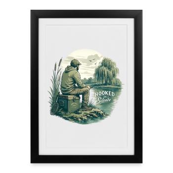 Hooked on Silence / For fishing enthusiasts - Framed poster (27 × 37 cm) - black - Front