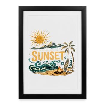 Sunset on the beach surf - Framed poster (27 × 37 cm) - black - Front