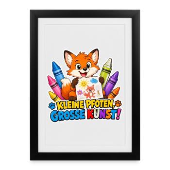 Comic Fuchs kleine Pfoten ganz grosse Kunst Motiv - Gerahmtes Poster (27 × 37 cm) - Schwarz - Vorne