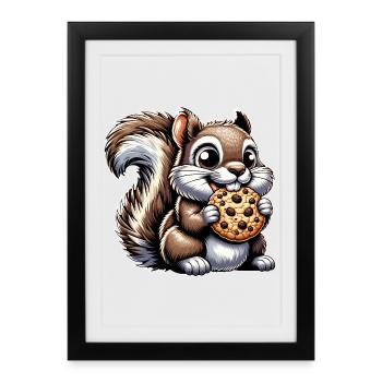 Funny Squirrel Loves Cookies Dessert - Framed poster (27 × 37 cm) - black - Front