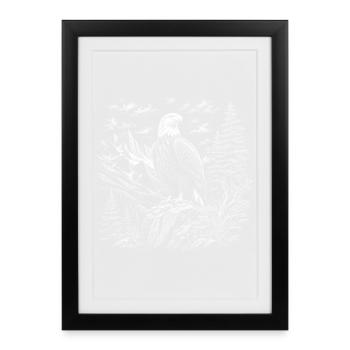 Fier pygargue à tête blanche dans un paysage montagneux - Affiche encadrée (27 × 37 cm) - noir - Devant