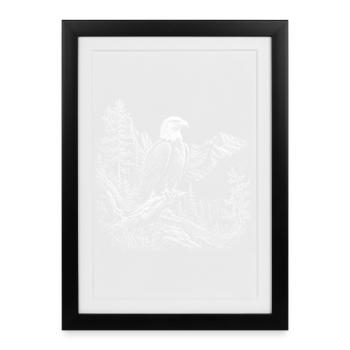 Pygargues à tête blanche dans un paysage montagneux paisible - Affiche encadrée (27 × 37 cm) - noir - Devant
