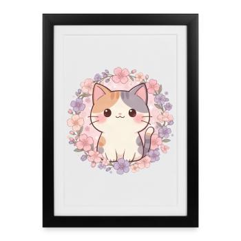Kawaii Cat – Cute Flower Cat - Framed poster (27 × 37 cm) - black - Front