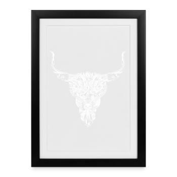 Head of a bull - White - - Framed poster (27 × 37 cm) - black - Front