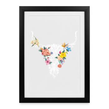 Bull skull with flowers - Framed poster (27 × 37 cm) - black - Front