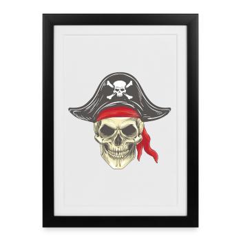 tête de pirate crâne de pirate avec chapeau Bandana - Affiche encadrée (27 × 37 cm) - noir - Devant