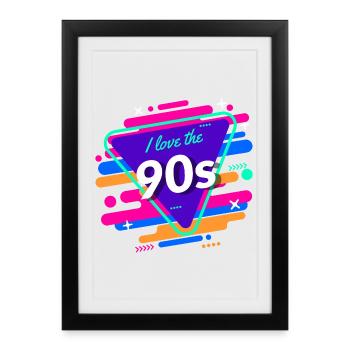 J'aime les années 90 Design coloré des années 90 - Affiche encadrée (27 × 37 cm) - noir - Devant