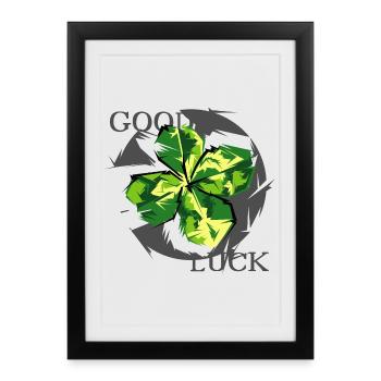 Bonne chance Feuille trèfle icône graphique nature icône - Affiche encadrée (27 × 37 cm) - noir - Devant