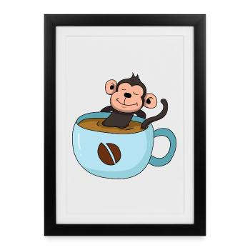 Kaffee-Äffchen - Gerahmtes Poster (27 × 37 cm) - Schwarz - Vorne