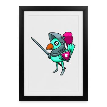 Conception d'oiseau coloré chevaleresque - Affiche encadrée (27 × 37 cm) - noir - Devant