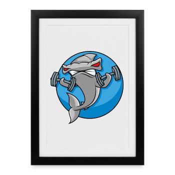 Haltérophilie requin-marteau - Affiche encadrée (27 × 37 cm) - noir - Devant