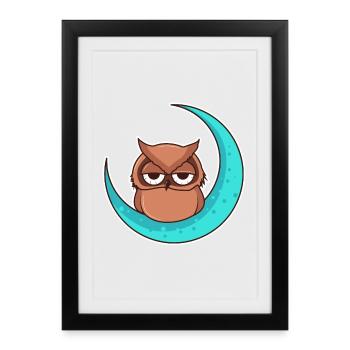 Owl owl moon - design - Framed poster (27 × 37 cm) - black - Front
