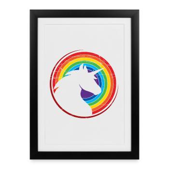 Design arc-en-ciel coloré Licorne - Affiche encadrée (27 × 37 cm) - noir - Devant