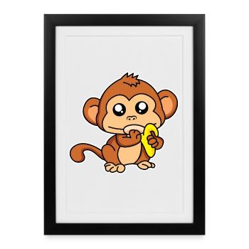 Singe repas - design - Affiche encadrée (27 × 37 cm) - noir - Devant