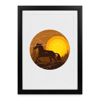 Horse in the sunset - Framed poster (27 × 37 cm) - black - Front