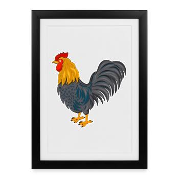 Coq - design - Affiche encadrée (27 × 37 cm) - noir - Devant