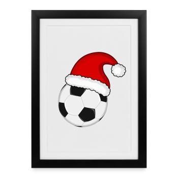 Football Père Noël chapeau fête - Affiche encadrée (27 × 37 cm) - noir - Devant