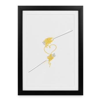 Coeur de spaghetti avec deux fourchettes pour les amoureux - Affiche encadrée (27 × 37 cm) - noir - Devant