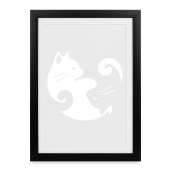 Équilibre du chat Yin Yang - Affiche encadrée (27 × 37 cm) - noir - Devant