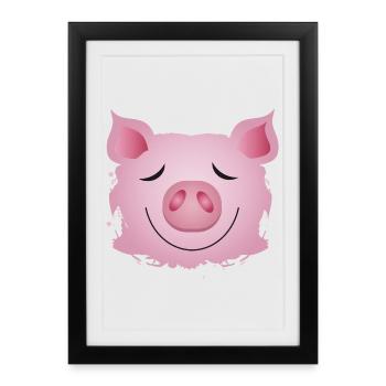 Tête de cochon - graffiti de cochon porte-bonheur - Affiche encadrée (27 × 37 cm) - noir - Devant