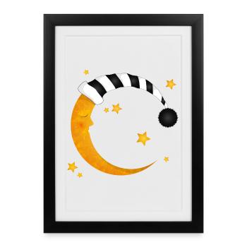 sleeping moon with a striped sleeping cap - Framed poster (27 × 37 cm) - black - Front