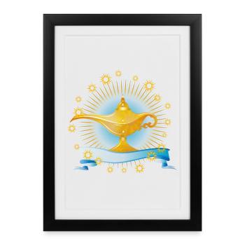 lampe magique orientale dorée et rayonnante - Affiche encadrée (27 × 37 cm) - noir - Devant