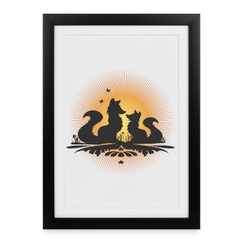 Silhouette romantique de renard au clair de lune - Affiche encadrée (27 × 37 cm) - noir - Devant