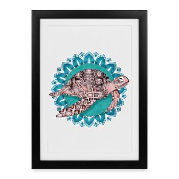 mandala fascinant avec tortue de mer - Affiche encadrée (27 × 37 cm) - noir - Devant