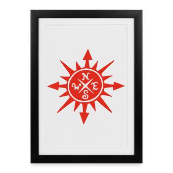 Soleil rouge et boussole - Affiche encadrée (27 × 37 cm) - noir - Devant