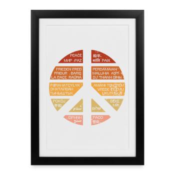 Vintage peace sign. Peace in many languages. - Framed poster (27 × 37 cm) - black - Front