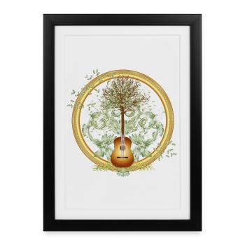 fascinant motif de guitare surréaliste avec arbre - Affiche encadrée (27 × 37 cm) - noir - Devant