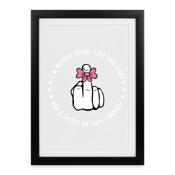 Fuck Peace and Love cool drôle de dicton - Affiche encadrée (27 × 37 cm) - noir - Devant