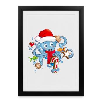 Octopus s’amuse et des biscuits pour Noël - Affiche encadrée (27 × 37 cm) - noir - Devant